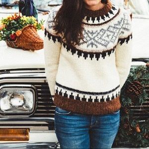 J. Crew White and Brown Patterned Sweater